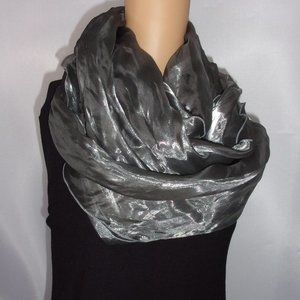 Gray / Silver Shiny Organza Chiffon Lightweight Scarf 100" long